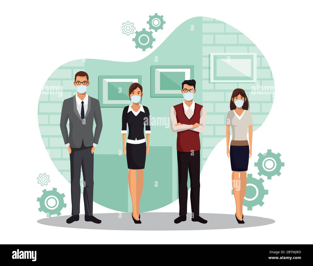 business people working and wearing medical masks Stock Vector Image ...