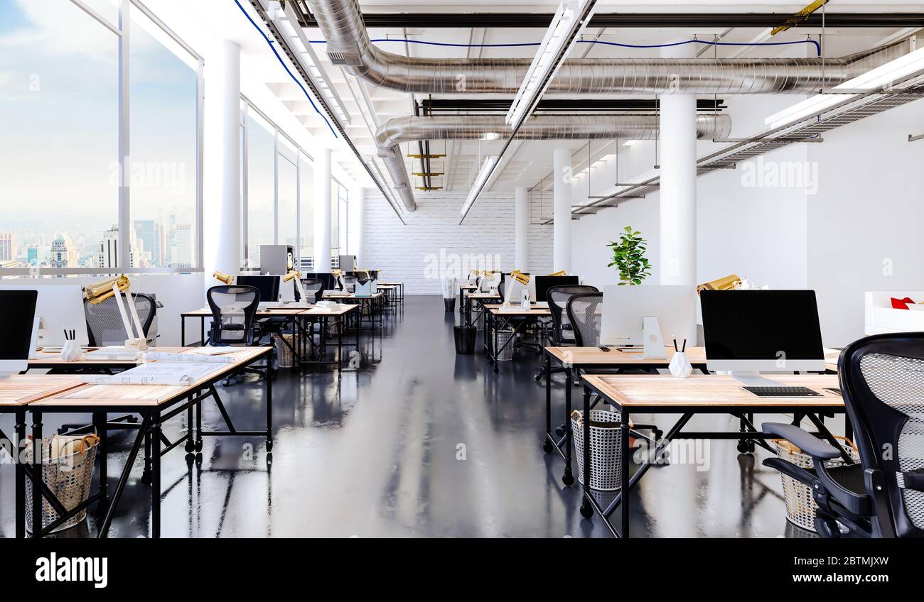 3d modern business office interior Stock Photo - Alamy