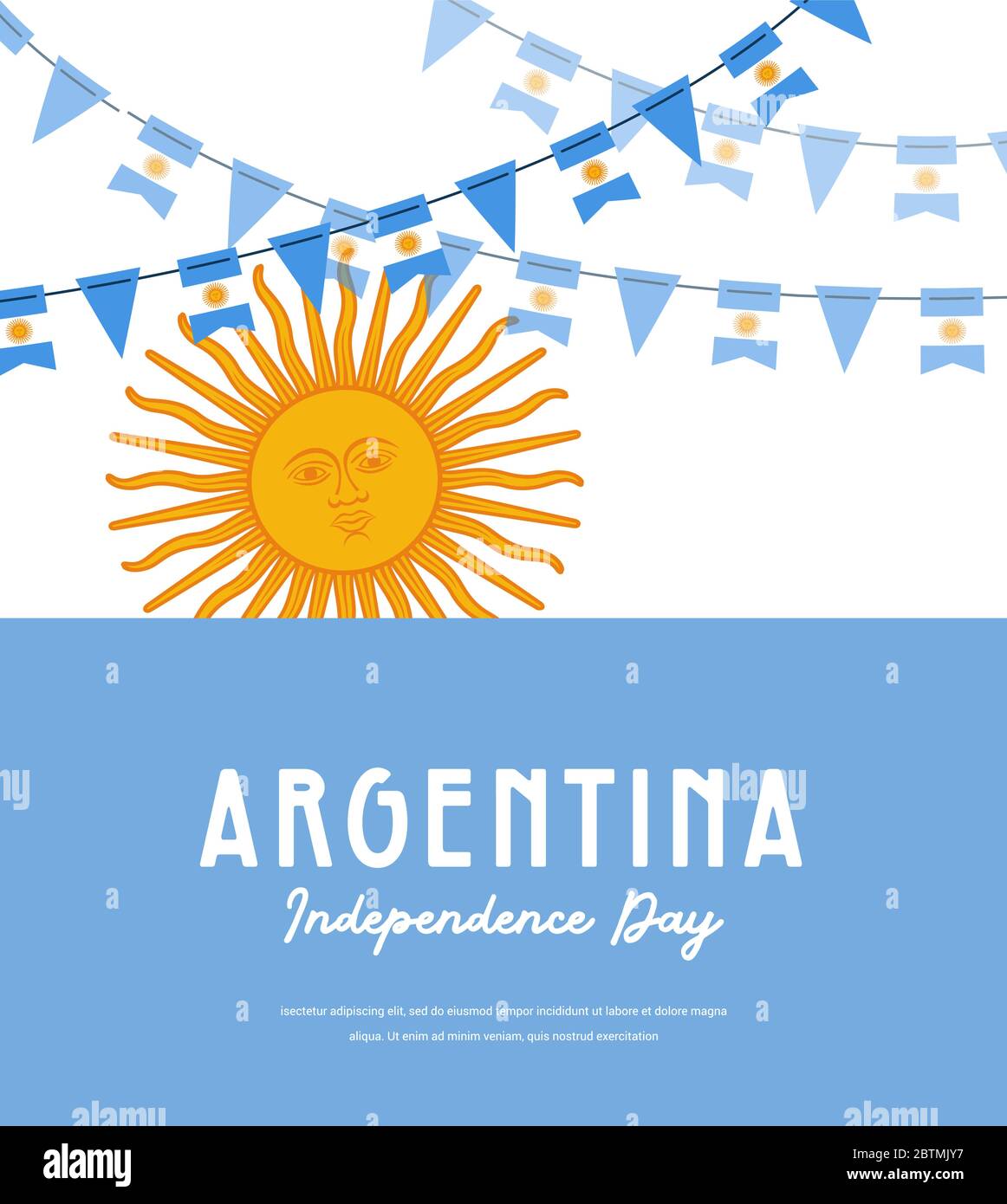 Argentina independence day. Vector banner background with bunting with flags of Argentina