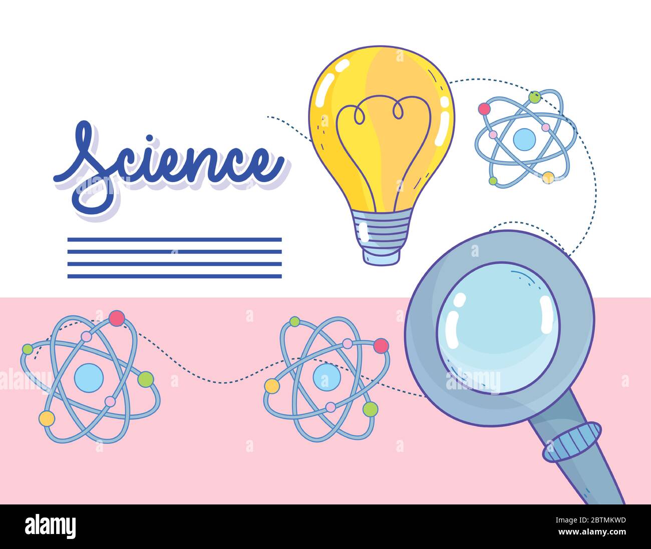 science atom molecule magnifying glass analysis research laboratory vector illustration Stock