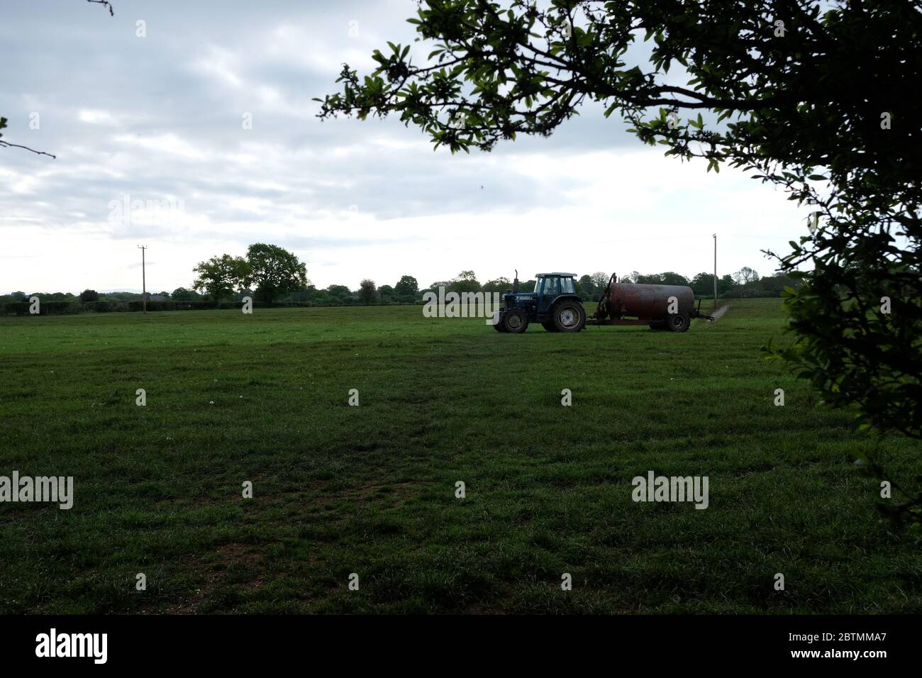 Farmer, Spreding, Liquid Slurry, Grass Crop, Agriculture, Farming, Fertiliser, Natural Process, Grassland, Cheshire, England Stock Photo