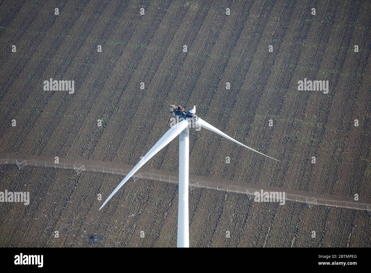 Aerial View of a Damaged Wind Turbine in England, UK Stock Photo