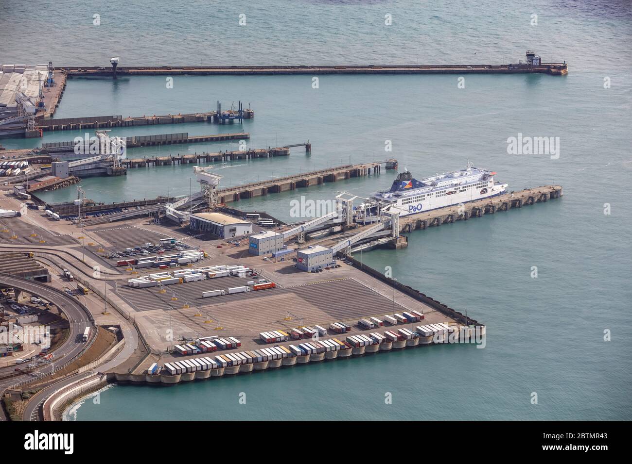 Aerial View of the Port of Dover and White Cliffs of Dover, UK Stock Photo