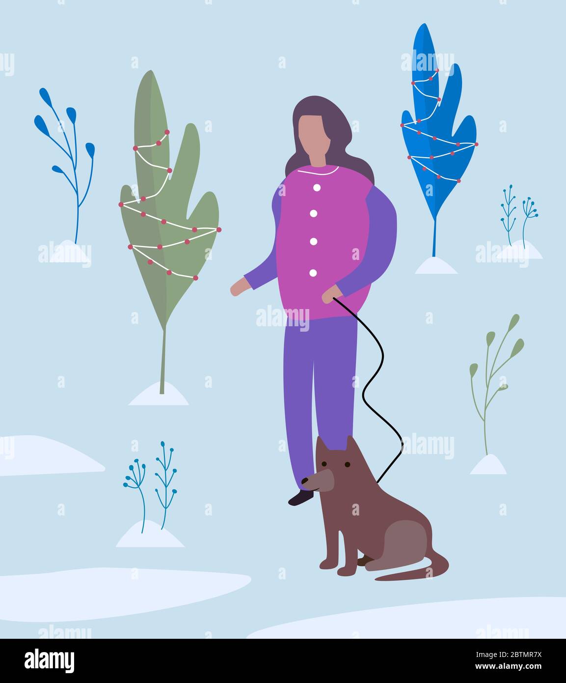 Download girl walking a dog in winter park. Flat vector illustration Stock Vector Image & Art - Alamy