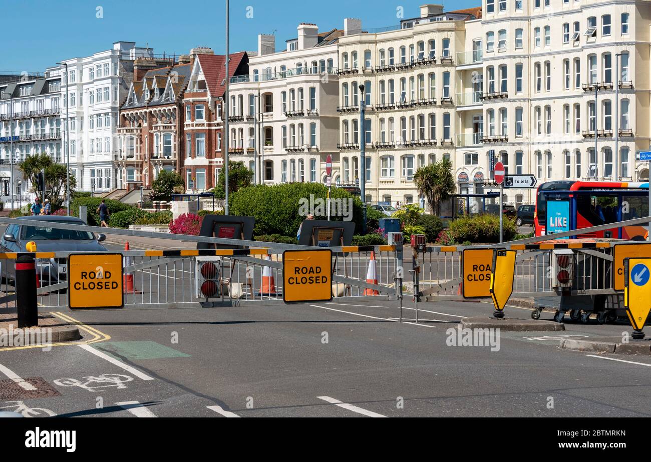 Southsea, Portsmouth, England, UK, May 2020. The seafront road at the Southsea coastal resort closed to traffic during Covid-19 outbreak Stock Photo