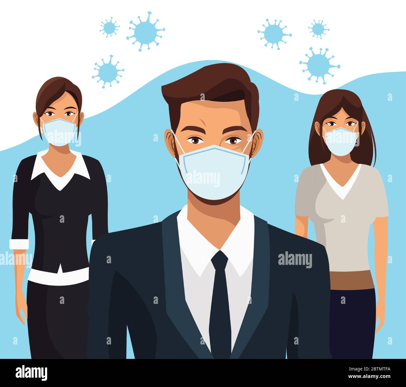 business people working and wearing medical masks Stock Vector Image ...