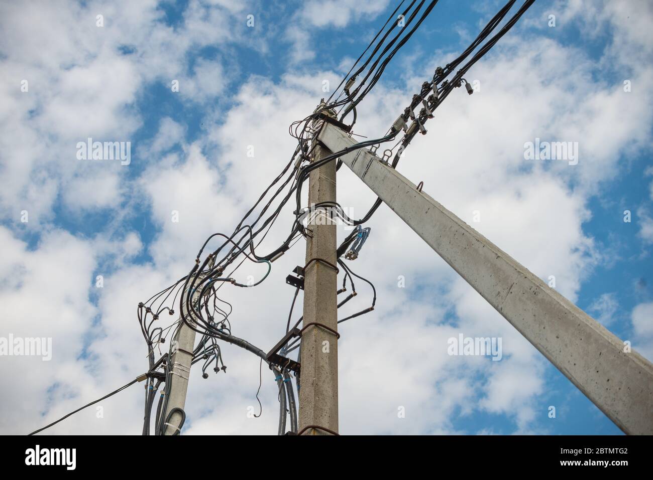 Concrete electric tower with transformer hires stock photography and