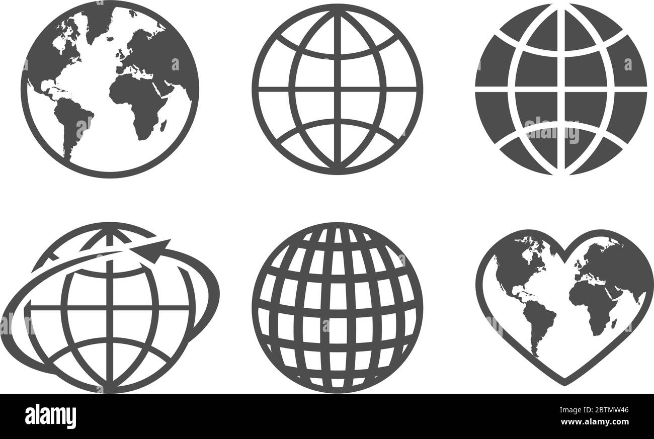 Globe earth vector icons set, on a white background Stock Vector