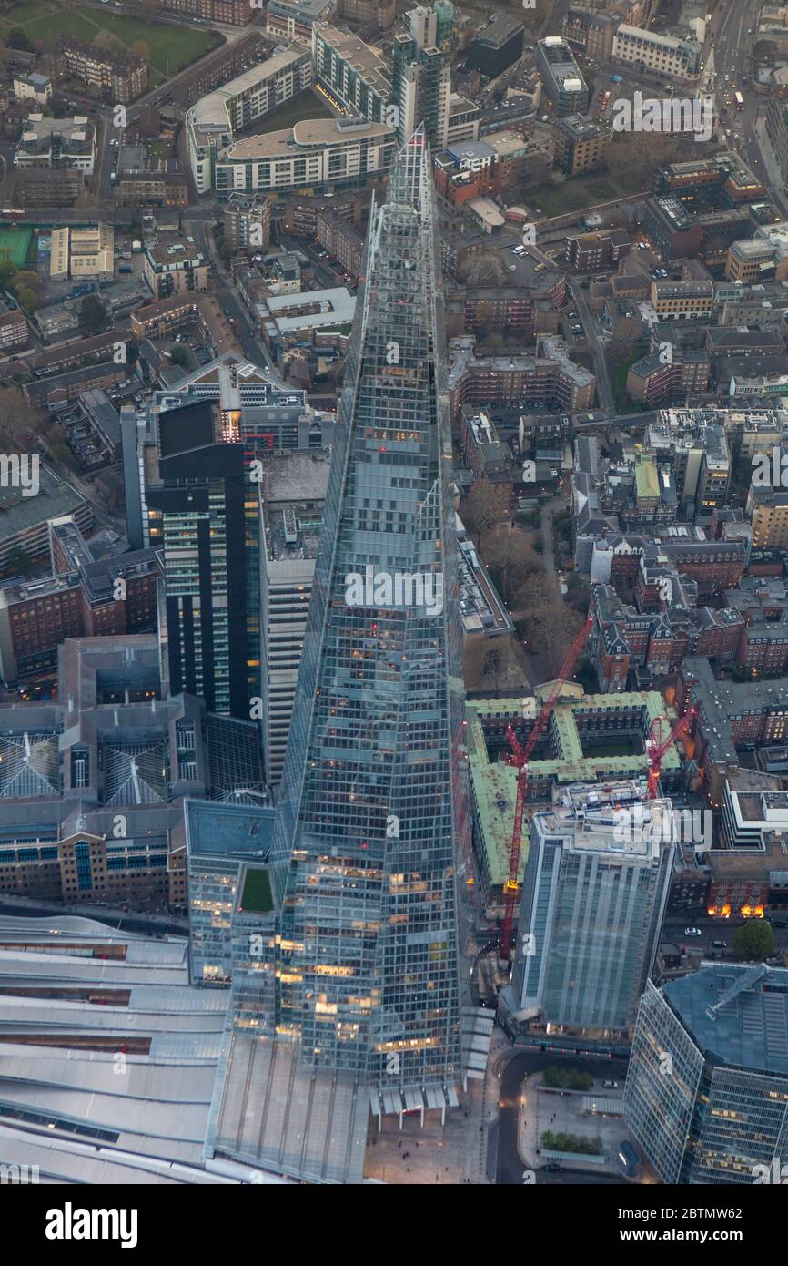 Aerial View of The Shard in London at Dusk Stock Photo