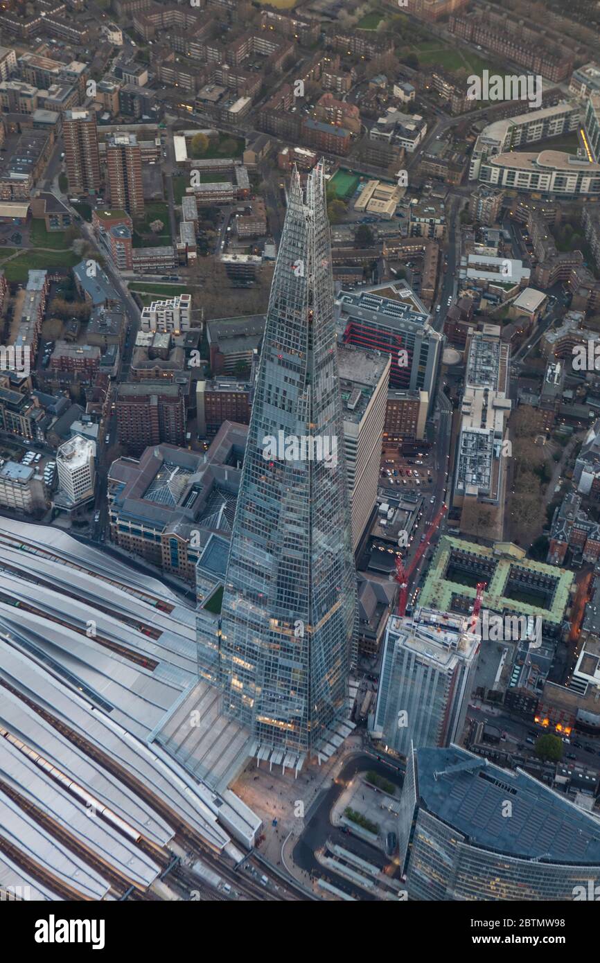 Aerial View of The Shard in London at Dusk Stock Photo