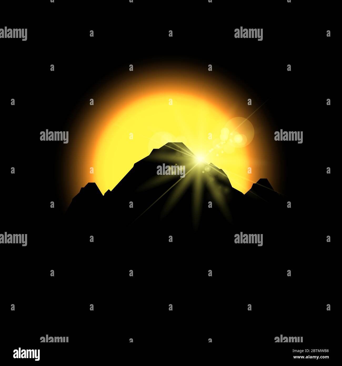 Eclipse sunset in space mountains, a vector illustration Stock Vector