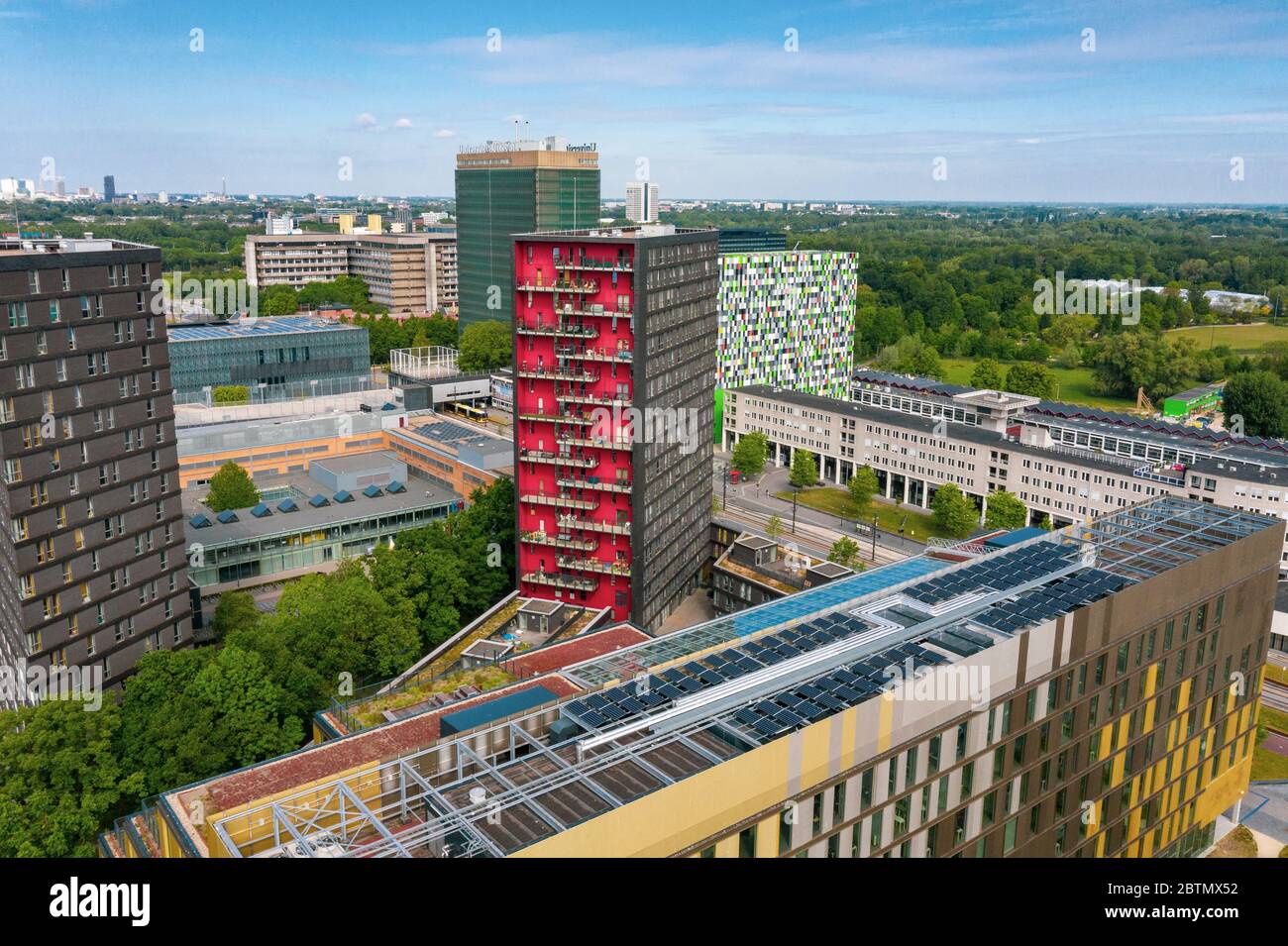Utrecht, Utrecht / Netherlands - May 27th 2020: Aerial view of Utrecht Uithof Science Park - University complex Stock Photo