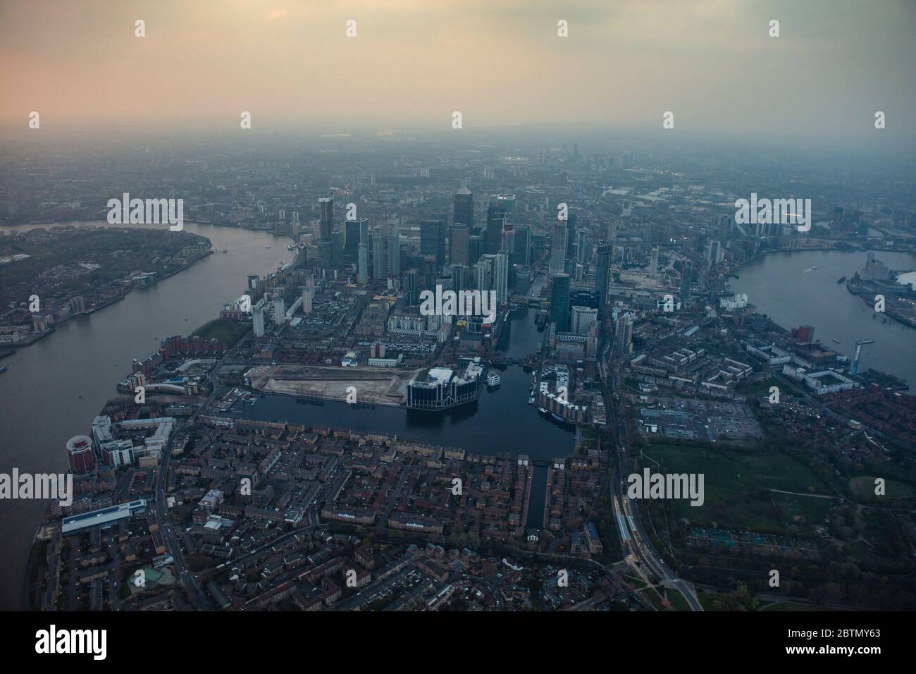Aerial View of Canary Wharf, London UK Stock Photo