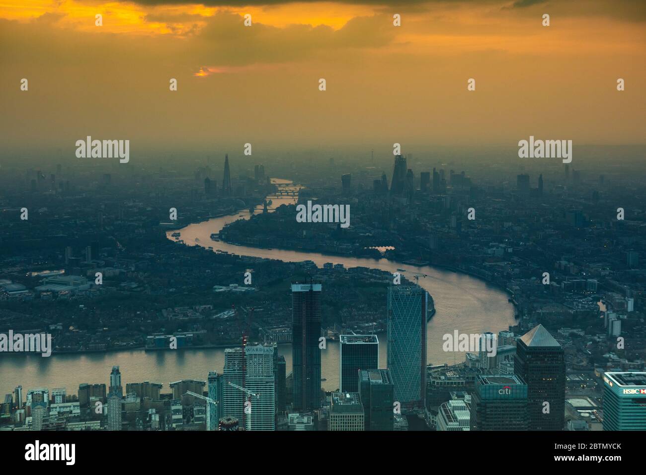 River Thames and the London Skyline at Sunset Stock Photo