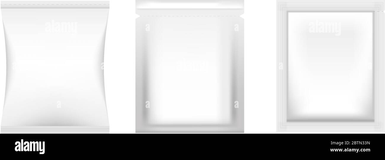 Realistic blank pack mockup. Packaging bag on isolated background. Vector illustration Stock Vector