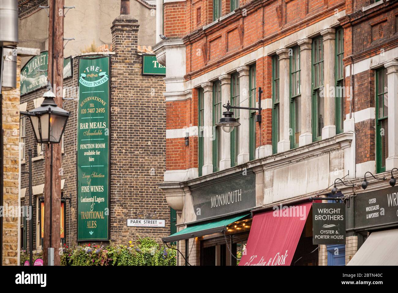 Architectural detail of the buildings of Stoney Street and Park Street around Borough Market in the London borough of Southwark Stock Photo