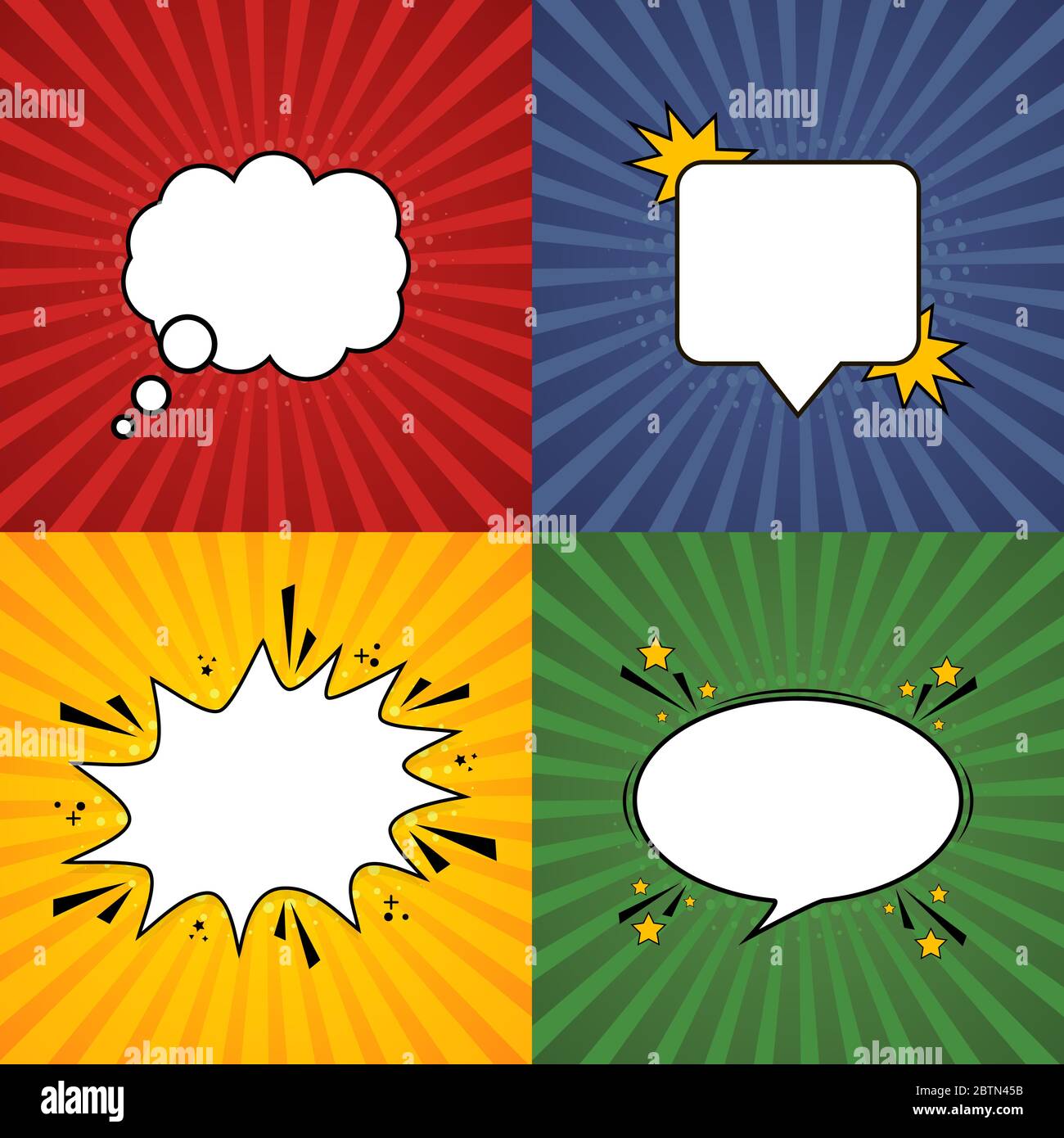Comic speech bubble. Retro burst background in pop style. Set of retro ...