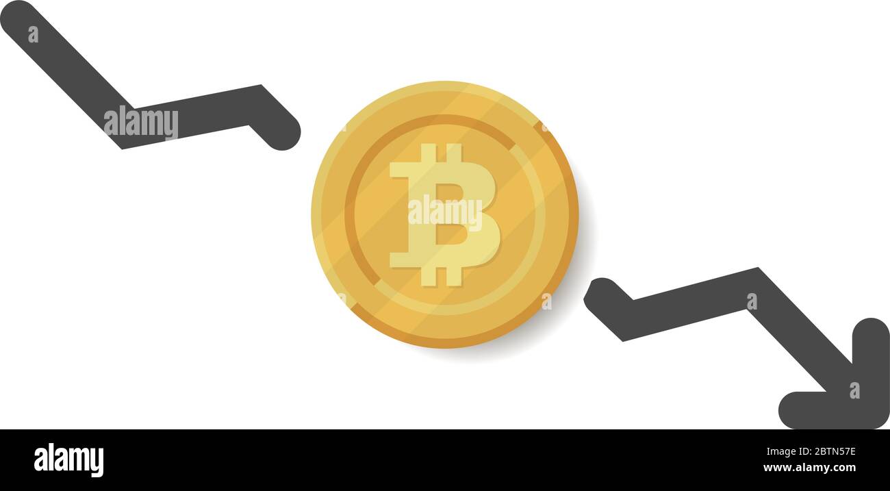 Bitcoin down illustration with arrow icon. Vector illustration Stock Vector