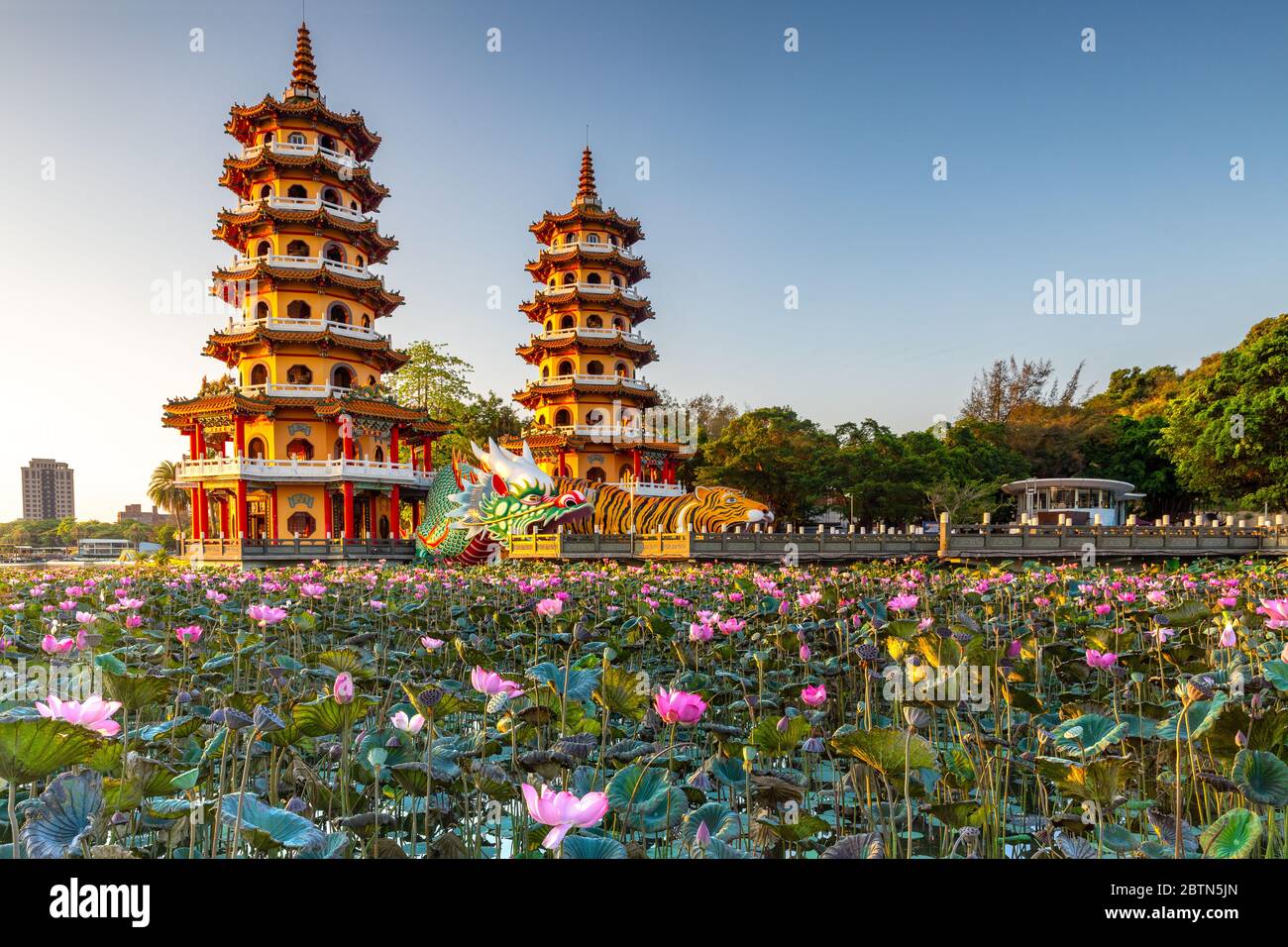 Kaohsiung, Taiwan Lotus Pond's Dragon and Tiger Pagodas Stock Photo