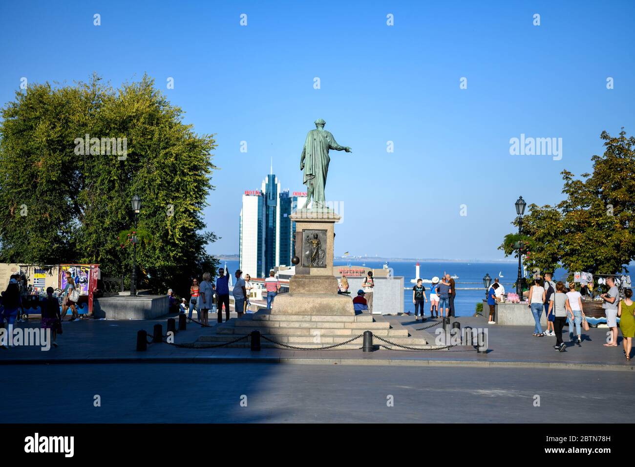Europe, Ukraine, Odessa. The statue of the Duke of Richelieu facing the sea in Odessa. Stock Photo