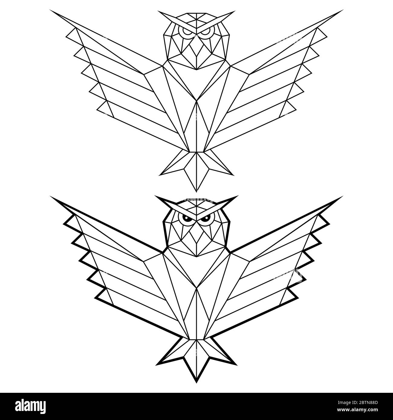 Geometric owl with wings vector design, polygonal animal pattern, bird line art abstract minimalist decoration Stock Vector