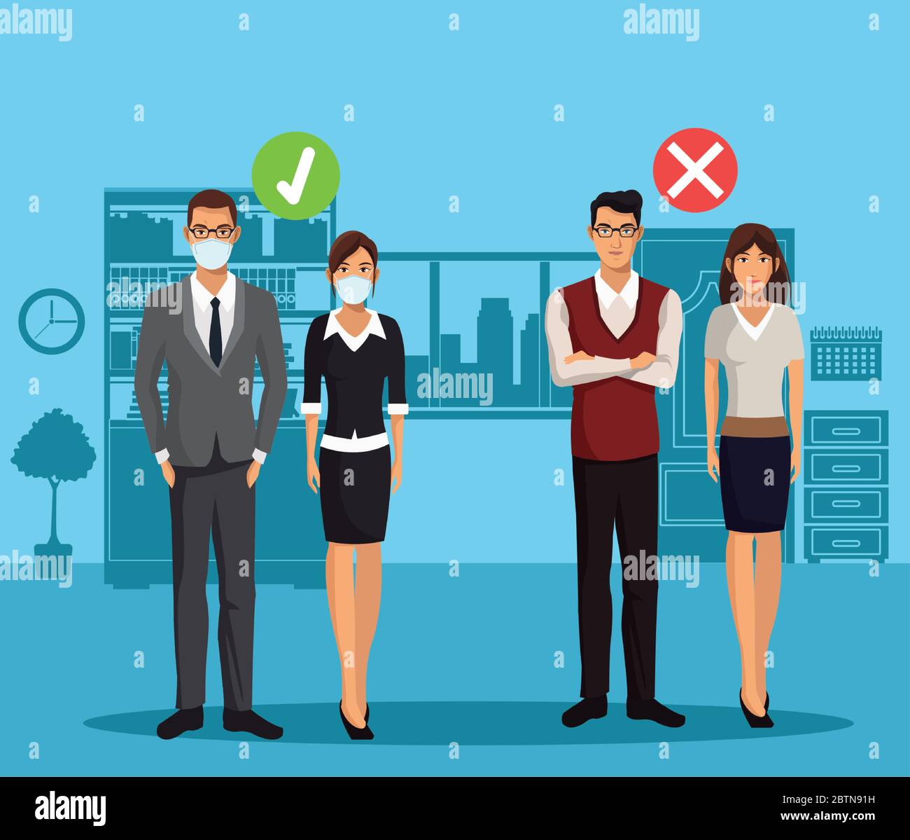 business people working and wearing medical masks Stock Vector Image ...
