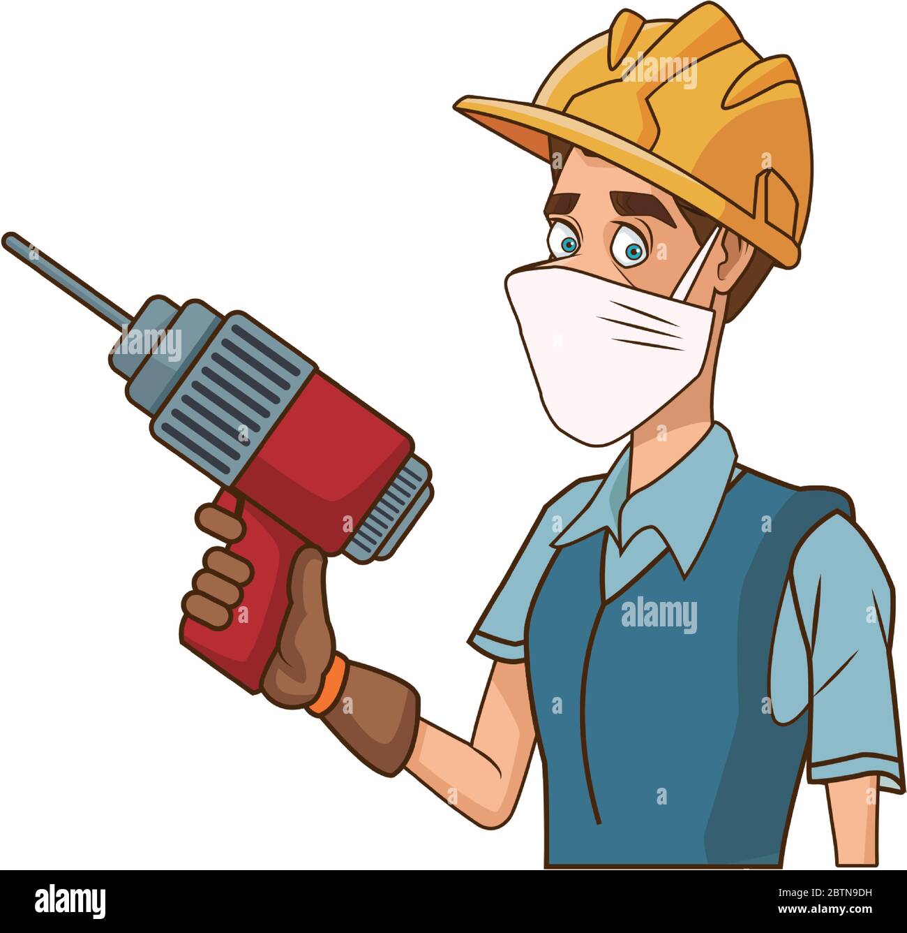 builder using medical mask with drill Stock Vector