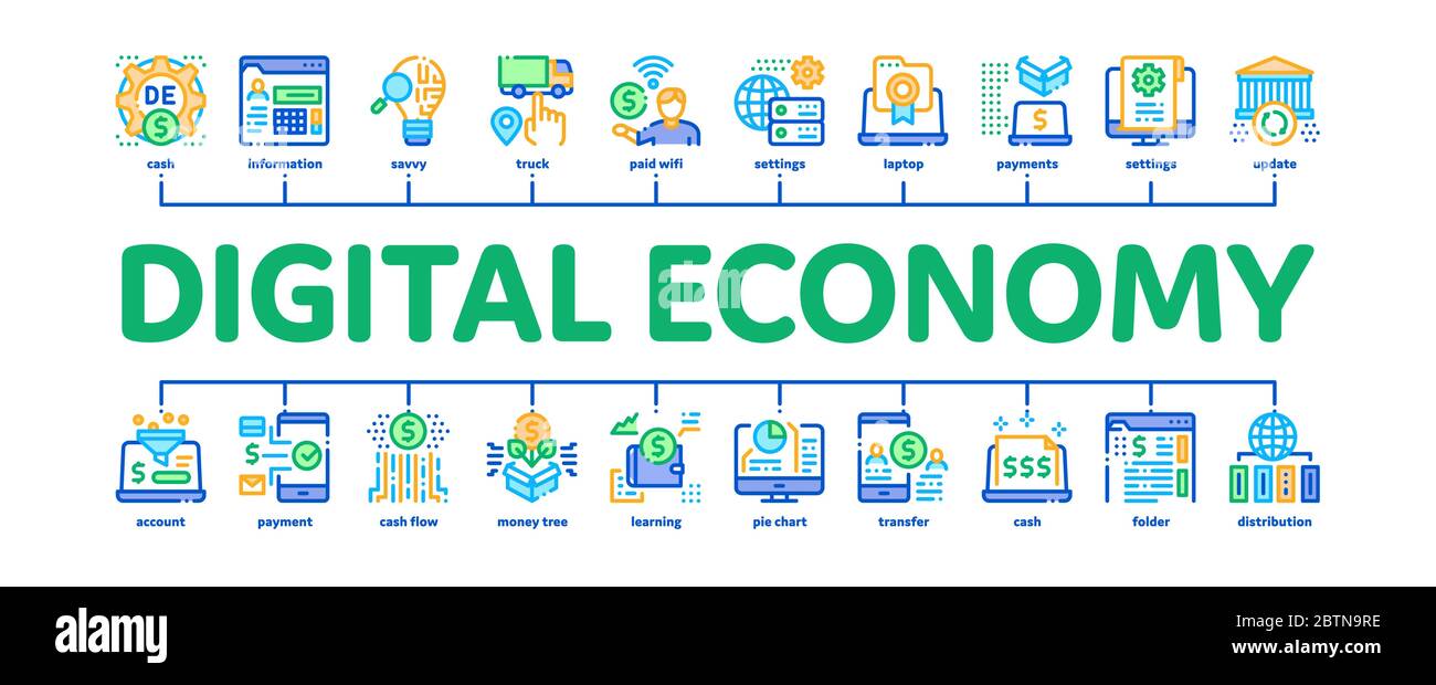 Digital Economy And Ebusiness Minimal Infographic Banner Vector Stock