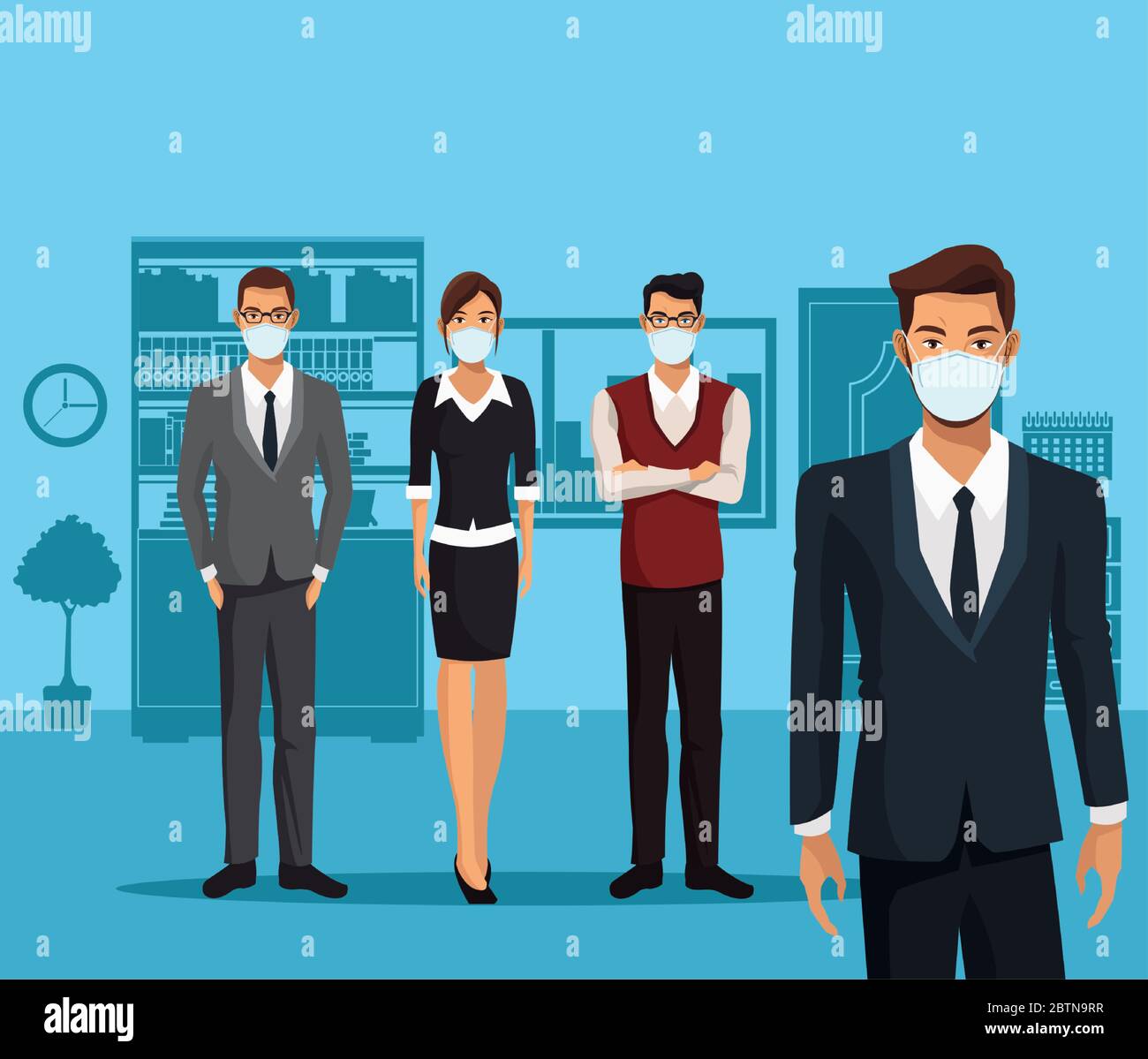 business people working and wearing medical masks Stock Vector Image ...