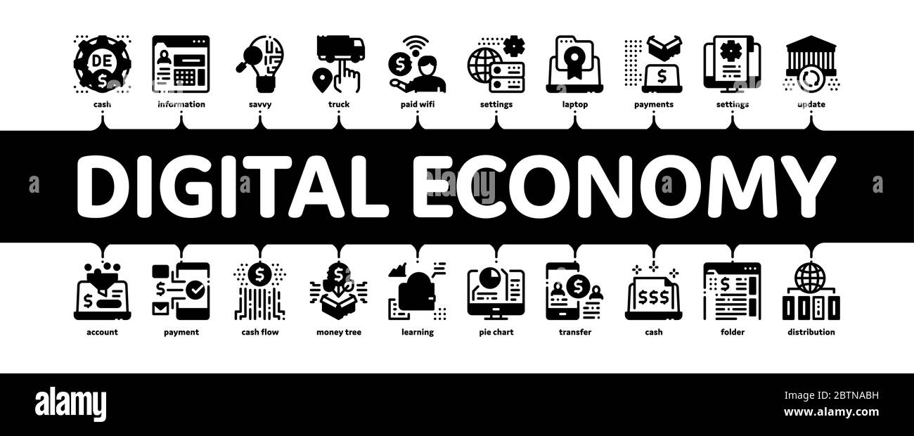 Digital Economy And Ebusiness Minimal Infographic Banner Vector Stock