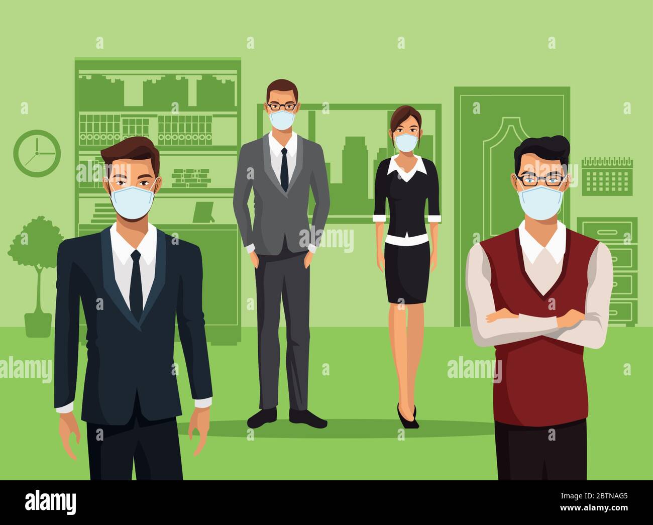business people working and wearing medical masks Stock Vector Image ...