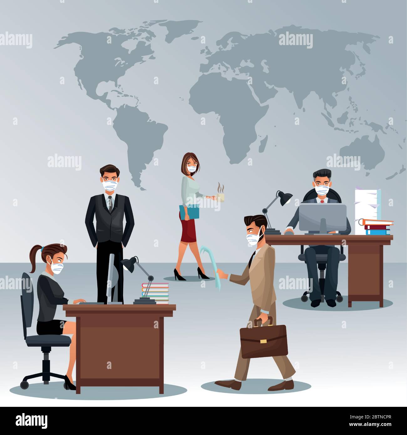 business people working and wearing medical mask Stock Vector Image ...