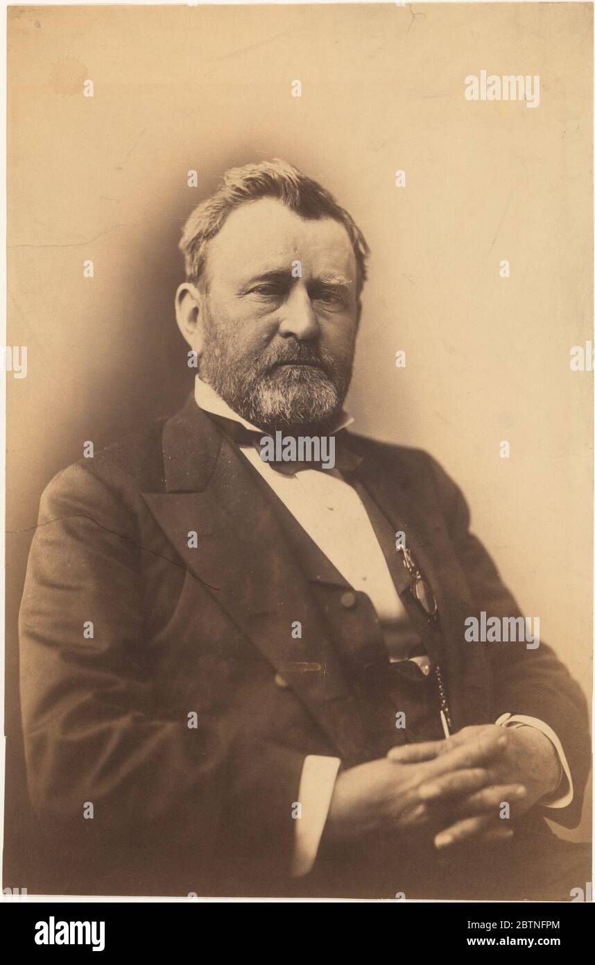 Ulysses S Grant. Born Point Pleasant, OhioWhen Ulysses S. Grant was elected president in 1868, he was a national figure whose image was widely known. This photograph was taken about 1876, near the end of his second and last term in office. Stock Photo