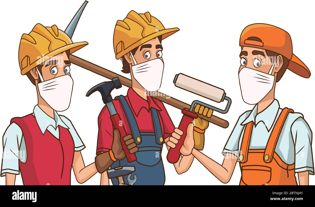 Buildres Mask builders using medical masks and tools Stock Vector Image & Art - Alamy