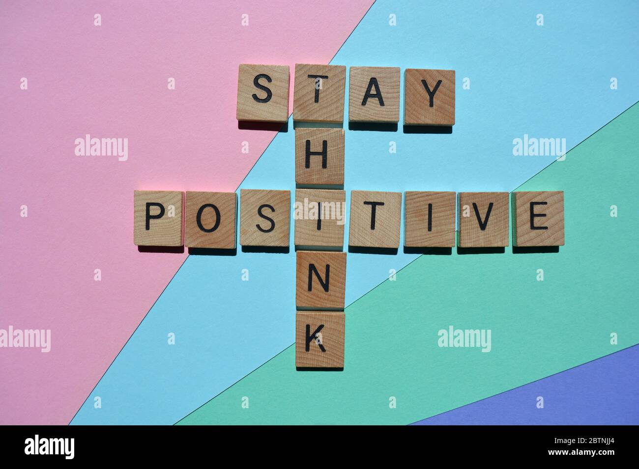 Stay, Think, Positive, words in crossword form isolated on pastel ...