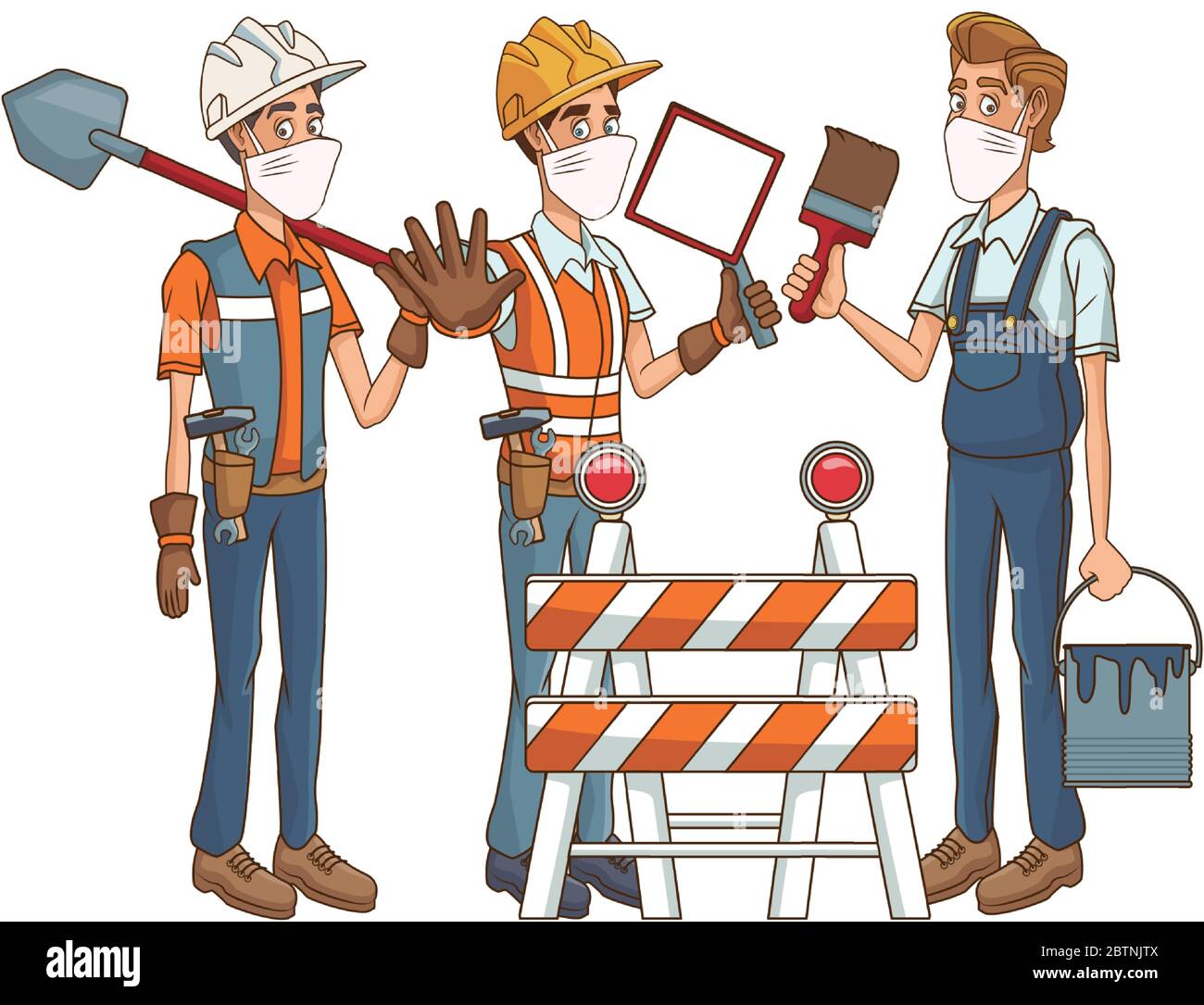 Buildres Mask builders using medical masks and tools Stock Vector Image & Art - Alamy