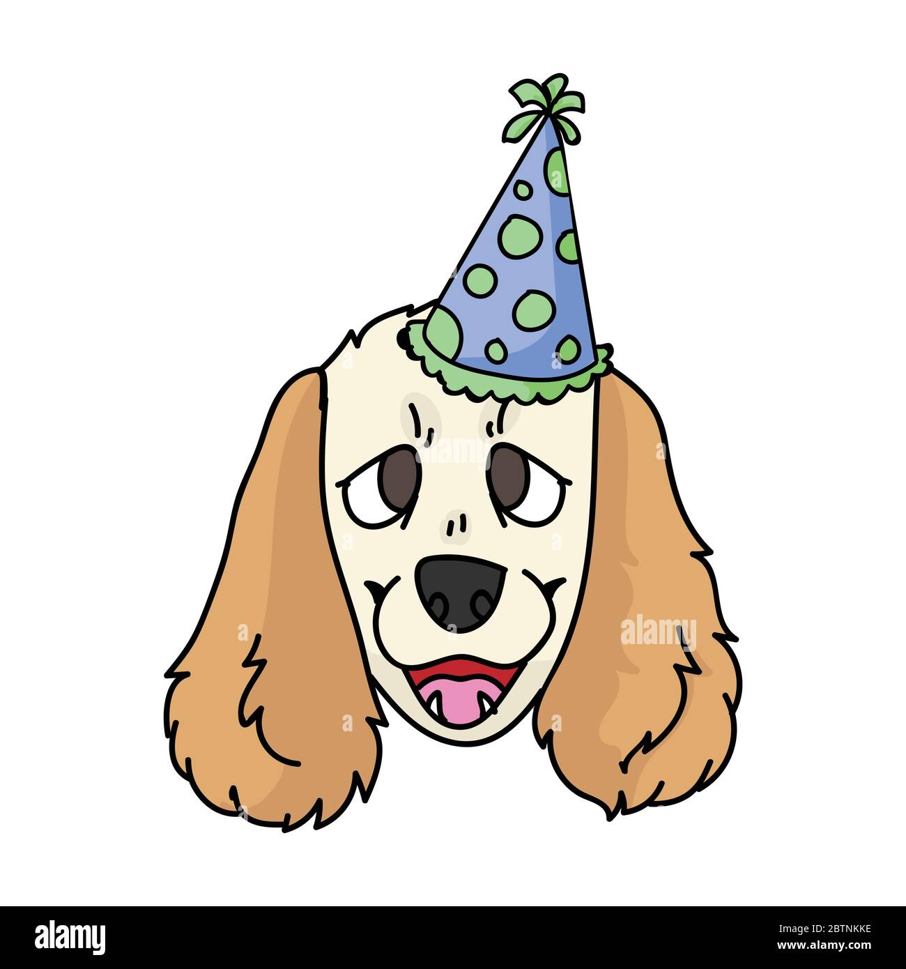 Cute cartoon cocker spaniel puppy face with party hat vector clipart.  Pedigree kennel dog lovers. Purebred domestic dog for balloon illustration  Stock Vector Image & Art - Alamy