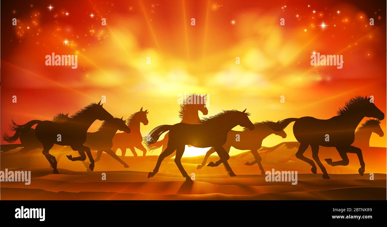 Running Horses Silhouette Herd Background Stock Vector Image & Art - Alamy