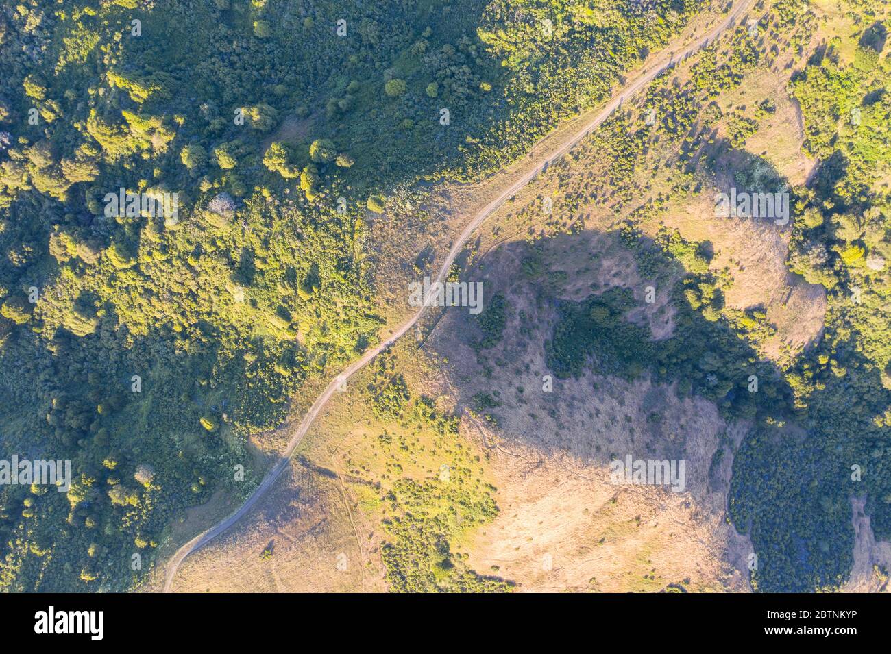Late afternoon sunlight illuminates the beautiful, rural hills and valleys of the East Bay, just east of San Francisco Bay in Northern California. Stock Photo