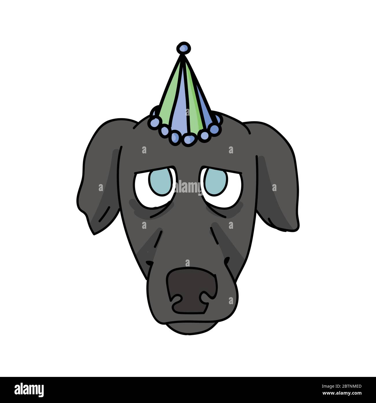 Cute cartoon greyhound puppy face with party hat vector clipart