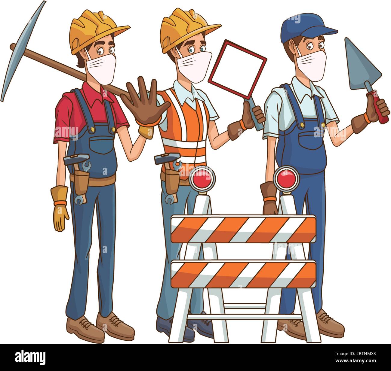 Buildres Mask builders using medical masks and tools Stock Vector Image & Art - Alamy