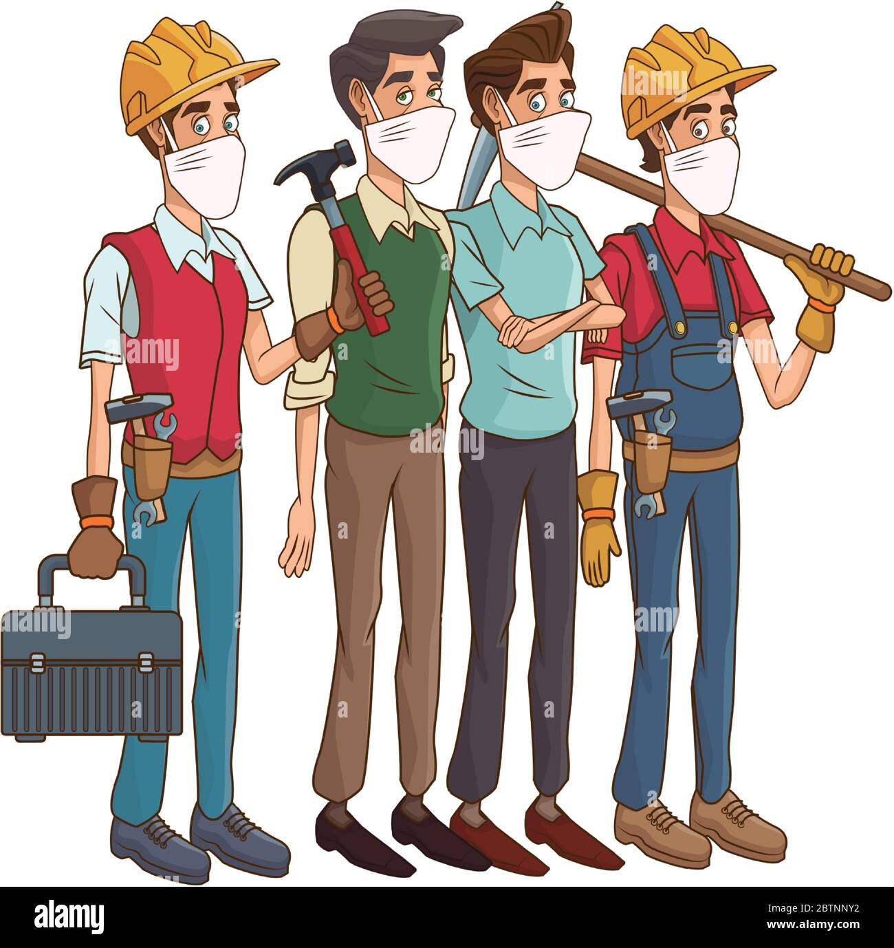 Buildres Mask builders with man using medical masks and tools Stock Vector Image ...