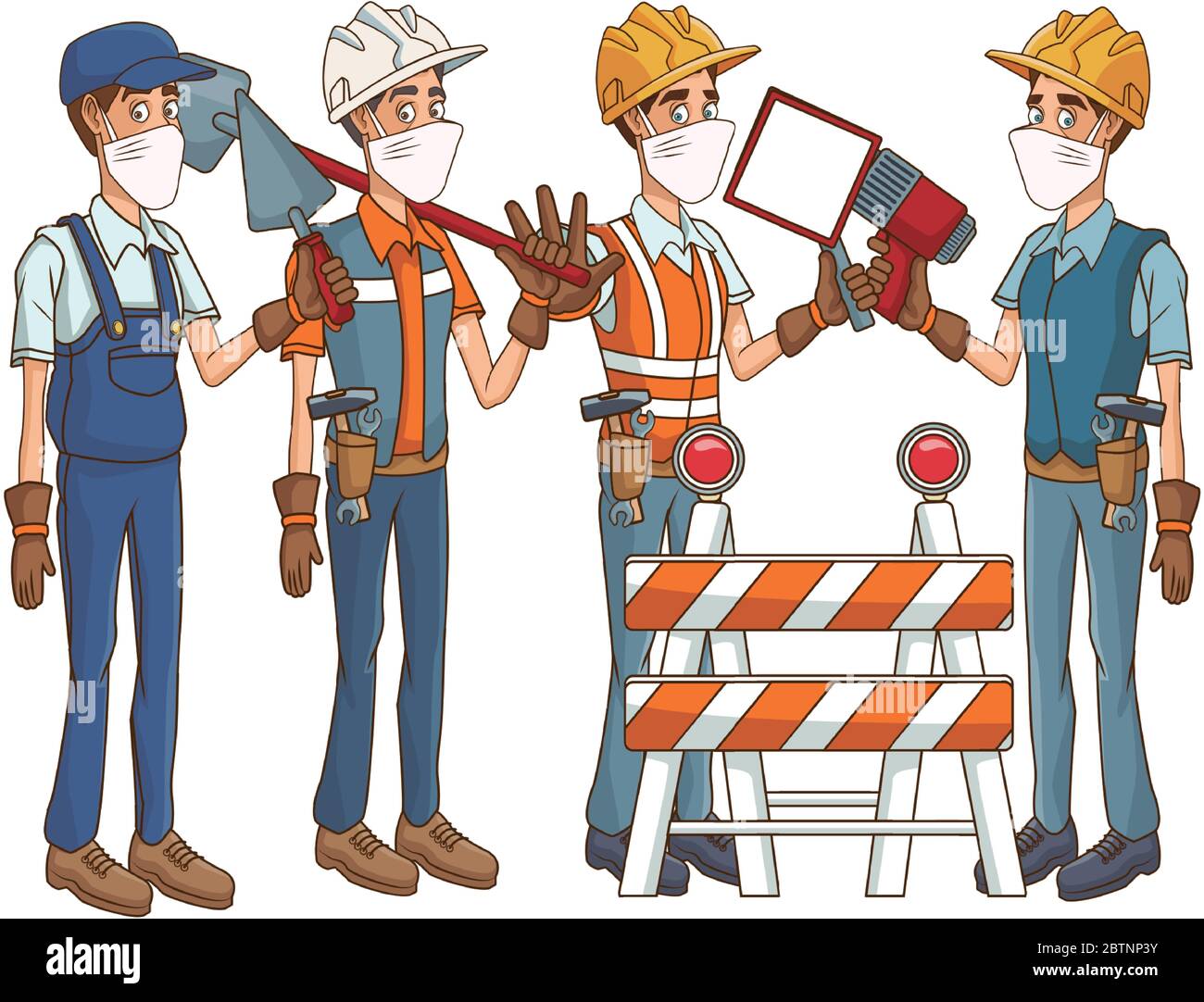 Buildres Mask builders using medical masks and tools Stock Vector Image & Art - Alamy