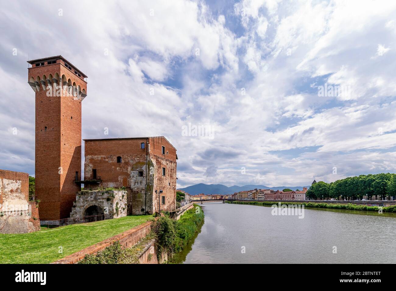 Beautiful view of the Lungarni of Pisa, Italy, in the historic center near the ancient Citadel from the homonymous bridge Stock Photo