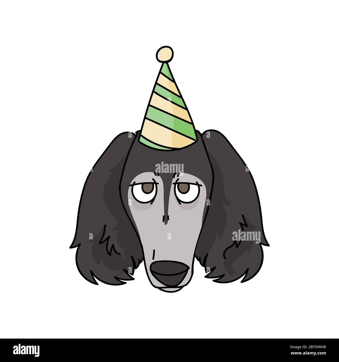 Cute cartoon saluki dog face with party hat vector clipart. Pedigree