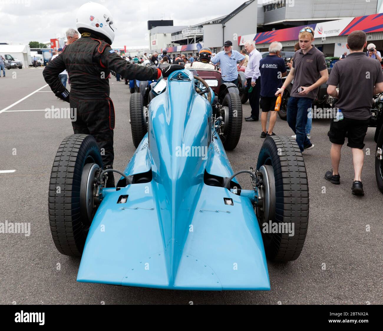 Rear View of a David Ayre's, 1934, Barnato Hassan Special, waiting for the qualifying session of the Bentley Centenary Trophy for Pre-War Sport Cars Stock Photo
