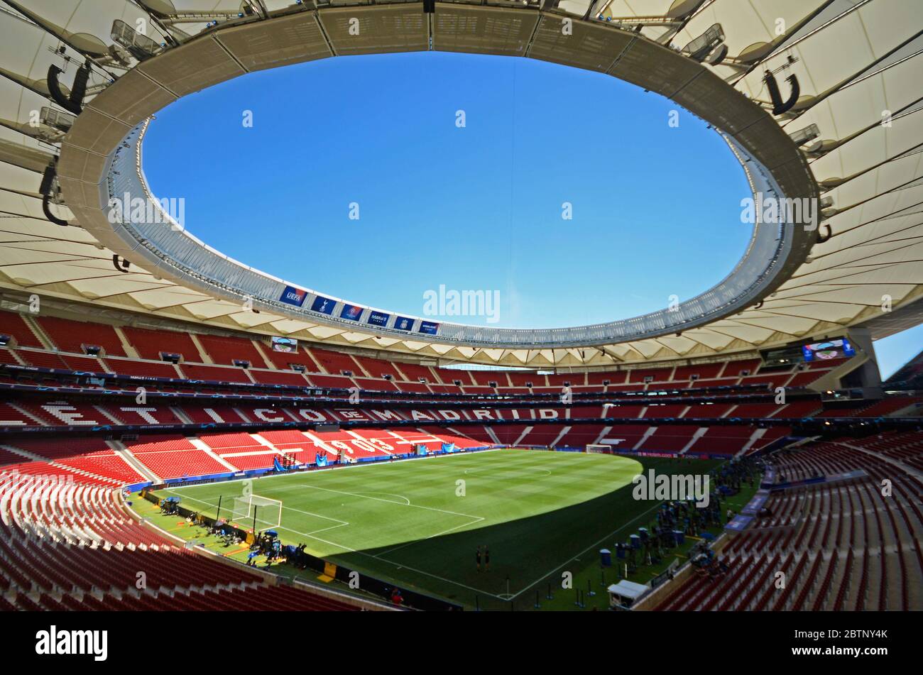 MADRID, SPAIN - MAY 31, 2019: General view of the venue pictured one day before the 2018/19 UEFA Champions League Final between Tottenham Hotspur (England) and Liverpool FC (England) at Wanda Metropolitano. Stock Photo