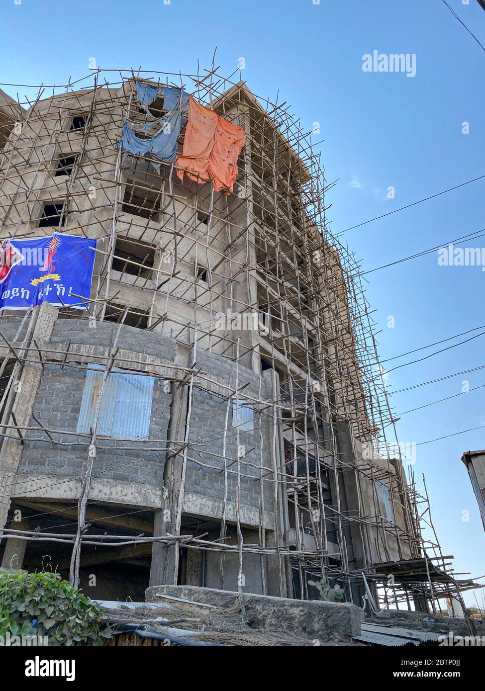 Scaffolded building, Hawzen, Tigray Region, Ethiopia, Africa Stock Photo