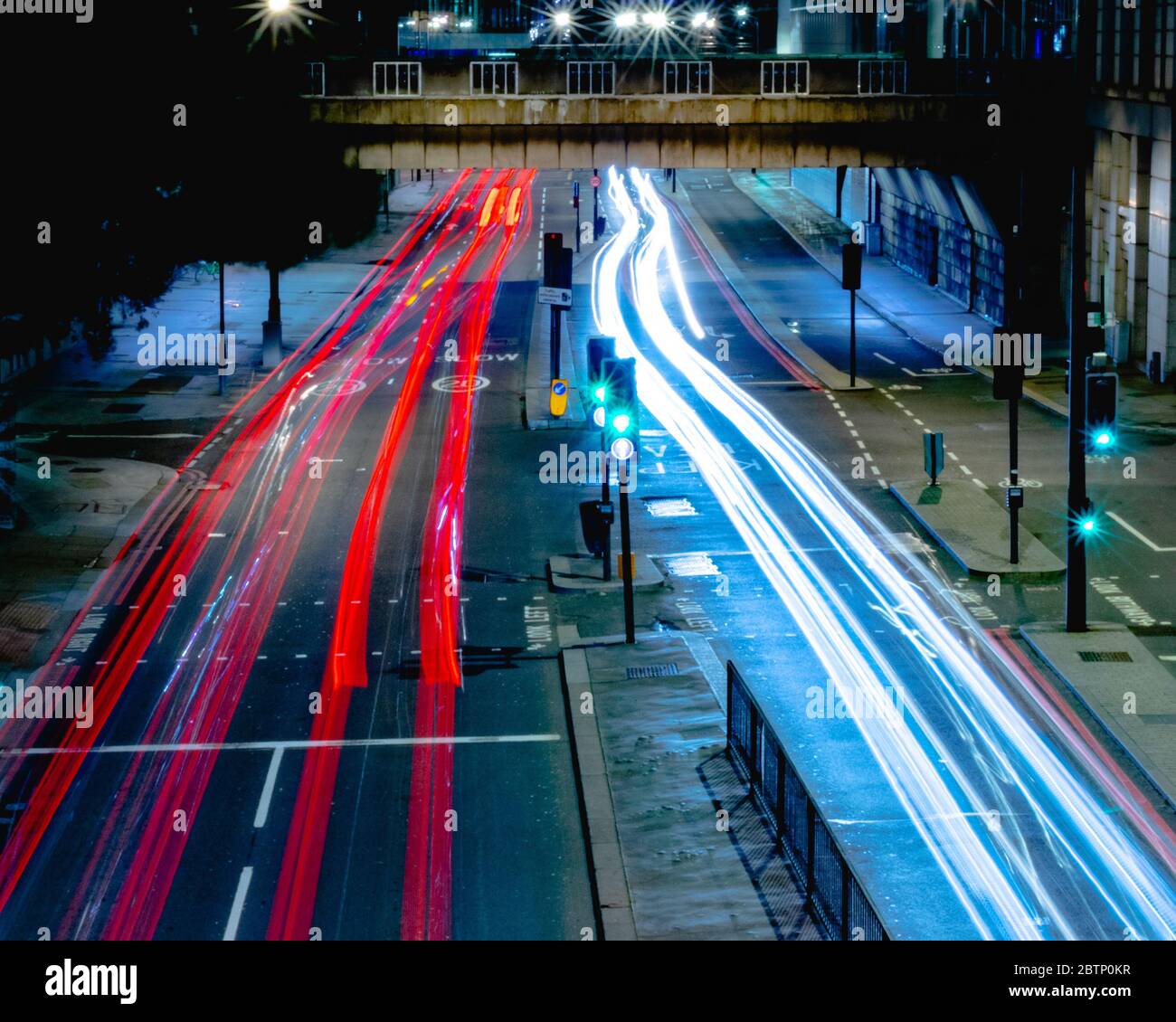 Light trails on a busy road in central London. Stock Photo