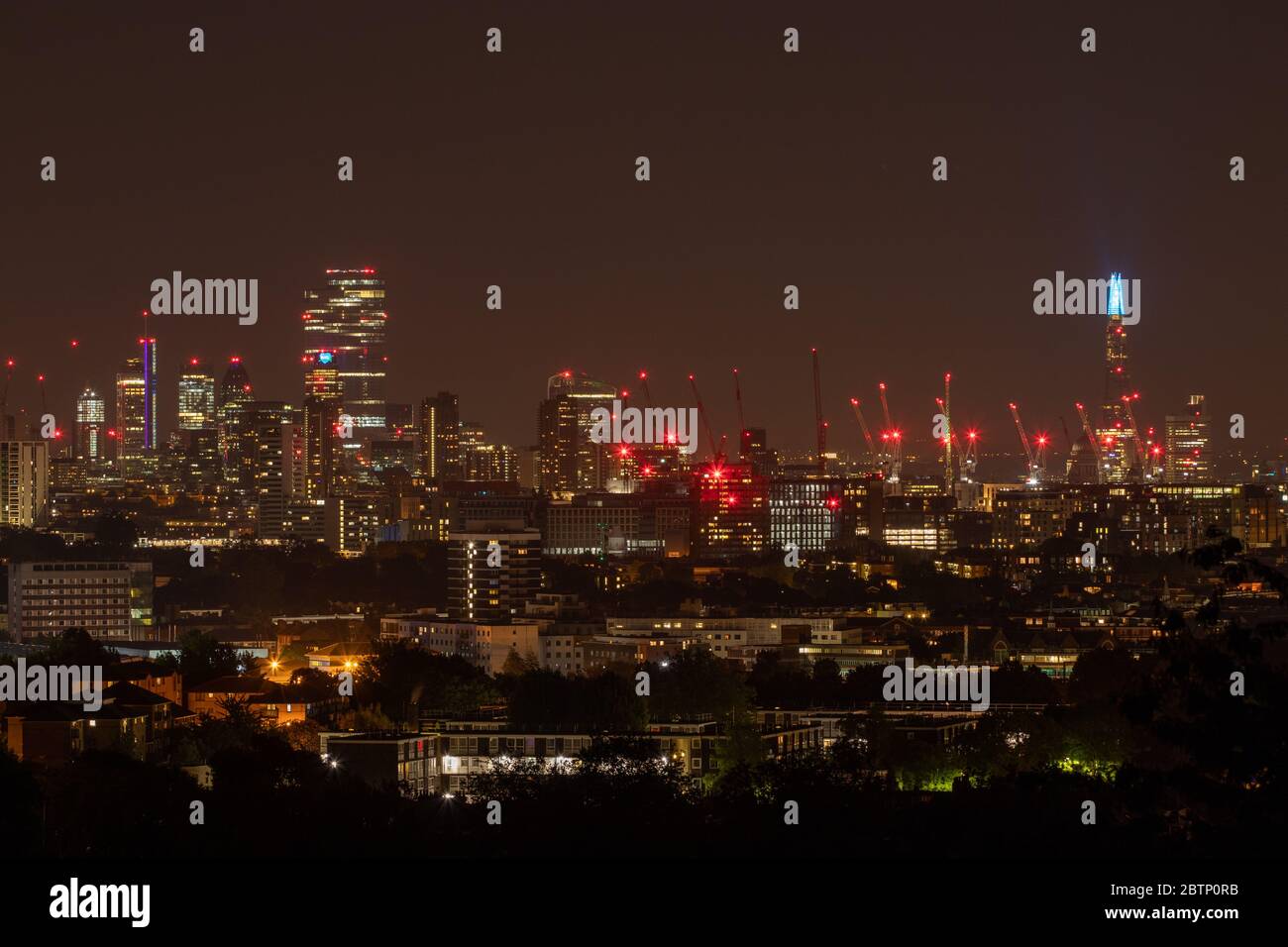 London at night from Parliament Hill, Hampstead Heath Stock Photo